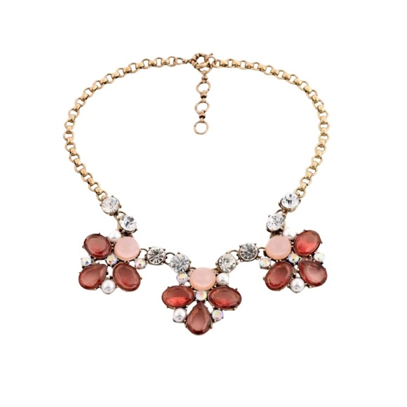 Floral Statement Necklace – 18"+2" Gold Tone with Pink, Red & Crystal Accents - Picture 1 of 5
